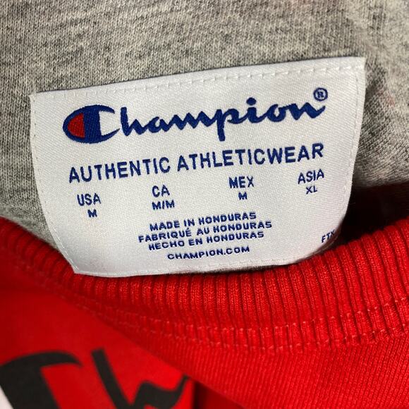 Champion Powerblend Fleece Crew Neck Sweatshirt Red Scrip Logo Men Medium NWT - Picture 2 of 7